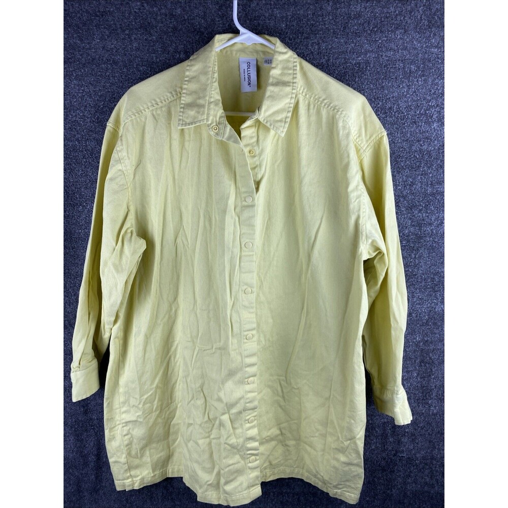 Collusion Women's Sz 6 Yellow 3/4 Sleeve Snap Down Top